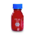 DWK Kimble Round Glass with Screw 14399-250 GL 45 Media Storage Bottles, RAY-SORB, 250 mL Capacity, 50 mL to 200 mL Graduation Range, Blue Polypropylene Cap - MDL-CSX14399250 - 1 Each