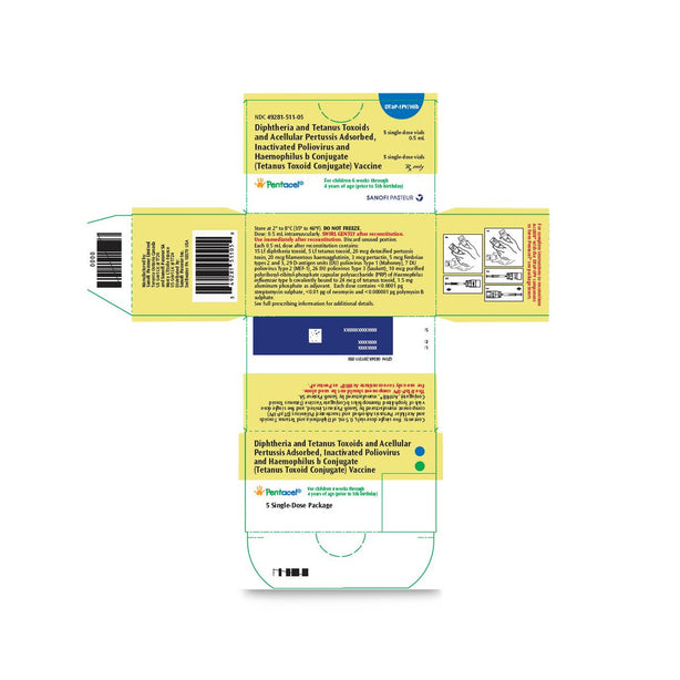 Sanofi Pasteur, Inc Pentacel DTaP / IPV / Hib Injection 49281-0511-05 - 5.0 Each - MDL-49281-511-05