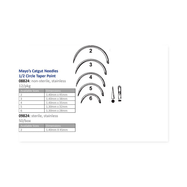 Cincinnati Surgical Company Mayo Catgut 1/2 Circle Trocar Point Needles 09824-S-2 - 50.0 Each - MDL-CIG09824S2BX
