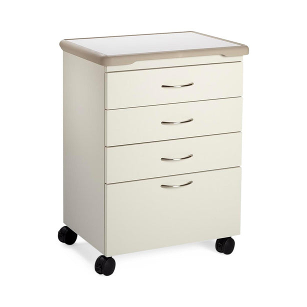 Midmark M4 Mobile Treatment Cabinet with Three 4" Drawers, 8" Drawer, 18"D 4"Casters, Soft Edge Handles, Frost, Solid - MIMM41B791SEH