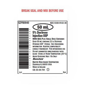 Baxter Healthcare Mini-Bag Plus 5% Dextrose Injection EZPB0040 - 1.0 Each