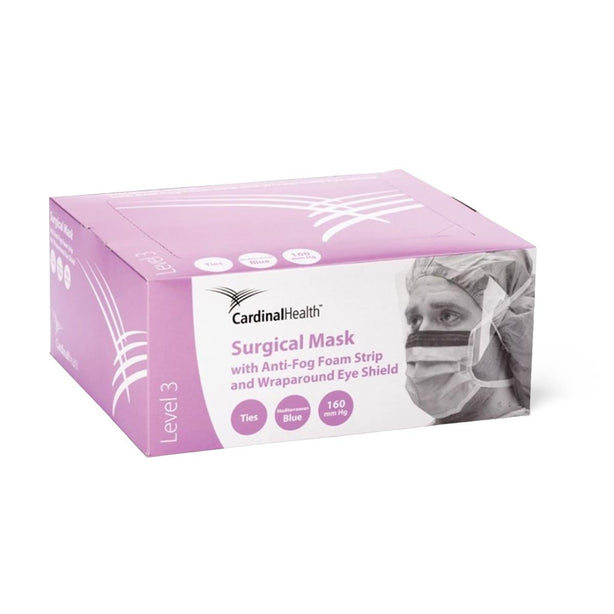 Cardinal ASTM F2100-11 Level 3 Level-3 Surgical Mask with Adhesive Antifog Strip and Ties, Mediterranean Blue - AT76835 - 300 Each