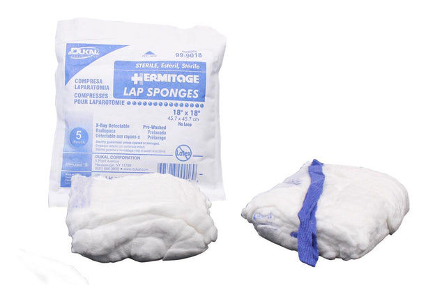 Dukal Prewashed X-Ray Detectable Laparotomy Sponge, Sterile, 12" x 12" - 10-0012 - 100 Each