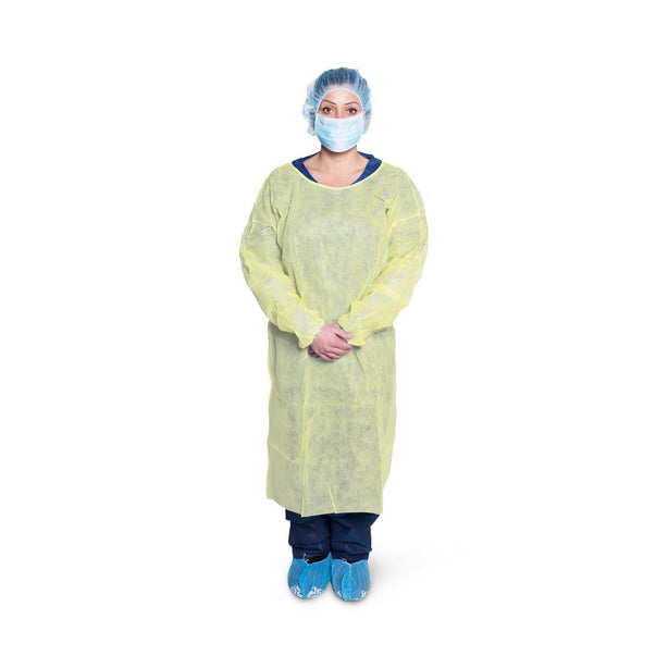 Dukal Fluid-Resistant PP Protective Gown, Isolation, Nonsterile Yellow, XL - 301XL - 50 Each