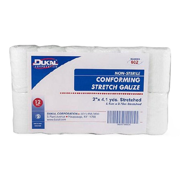 Dukal Nonsterile Conforming Stretch Gauze, 2" x 4.1 yd. (5.1 cm x 3.7 m) - 602 - 12 Roll