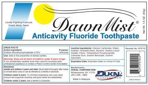 Dukal Corporation DawnMist Toothpaste RTP085 - 720.0 Each - MDL-DKLRTP085