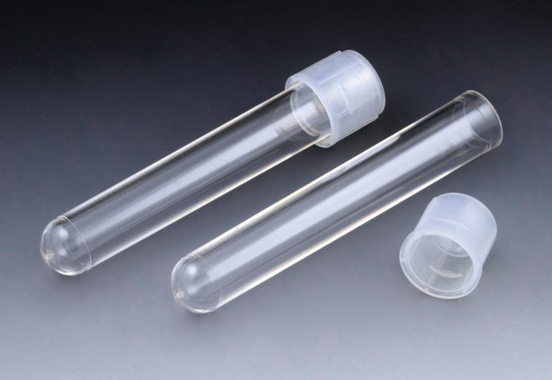 Globe Scientific Plastic Culture Test Tube with Separate Dual-Position Cap, Polystyrene, Nonsterile, 12 mm x 75 mm, 5 mL - 110405 - 1000 Each