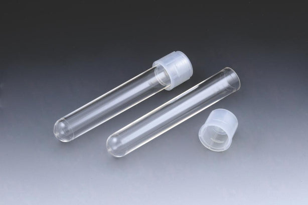 Globe Scientific Plastic Culture Test Tube with Attached Dual-Position Cap, Polypropylene, Sterile, 12 mm x 75 mm, 5 mL - 110438 - 500 Each