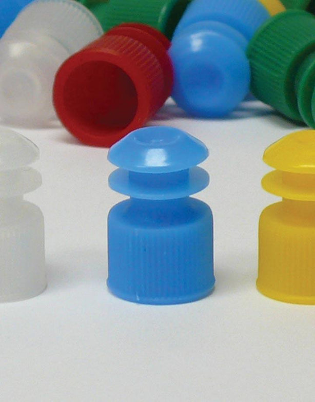 Globe Scientific Flanged Test Tube Flange Plug Cap 12 mm, Blue - DLS118127B