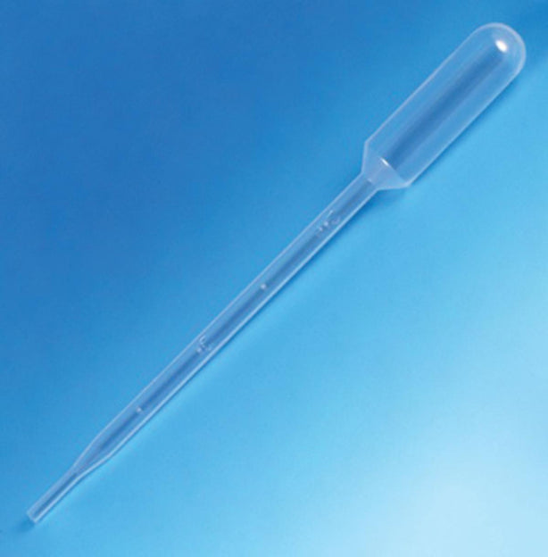 Globe Scientific Transfer Pipette, 5.0mL, Large Bulb, Graduated to 1mL, 145mm, Sterile, Individually Wrapped, Cellophane Pack - DLS137038100