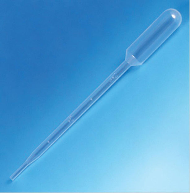 Globe Scientific Transfer Pipette, 5.0mL, Large Bulb, Graduated to 1mL, 145mm, Sterile, Cellophane Wrap, 10 per Bag, 10 Bags / Unit - DLS137138100
