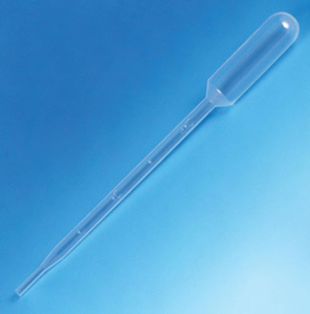 Globe Scientific Sterile Transfer Pipette with Large Bulb, Graduated to 1 mL, 145mm, 5.0 mL, Cellophane Wrap, 20 per Bag, 20 Bags / Case - DLS137238