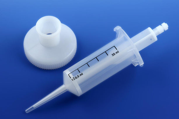 Globe Scientific Syringe for Repeater Pipettors Nonsterile Dispenser Tip with 4 Adapter, 25 mL - 3908 - 100 Each