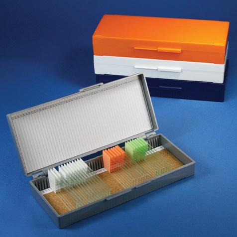 GLOBE SCIENTIFIC Storage Cork-Lined Microscope Slide Box for 50 Slides, Blue - 513077B - 1 Each