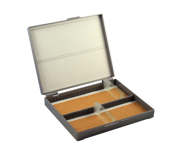 GLOBE SCIENTIFIC Storage Cork-Lined Microscope Slide Box for 100 Slides, Gray - 513079A - 1 Each