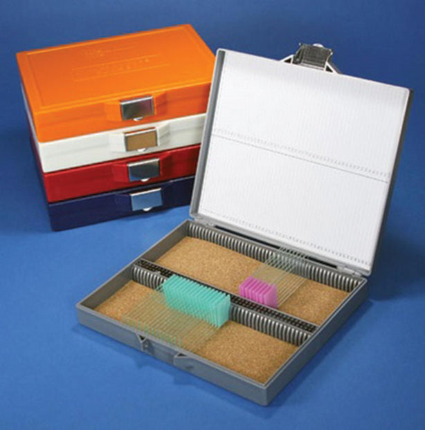 GLOBE SCIENTIFIC Storage Cork-Lined Microscope Slide Box for 100 Slides, Stainless Steel Lock, Gray - 513080A - 1 Each