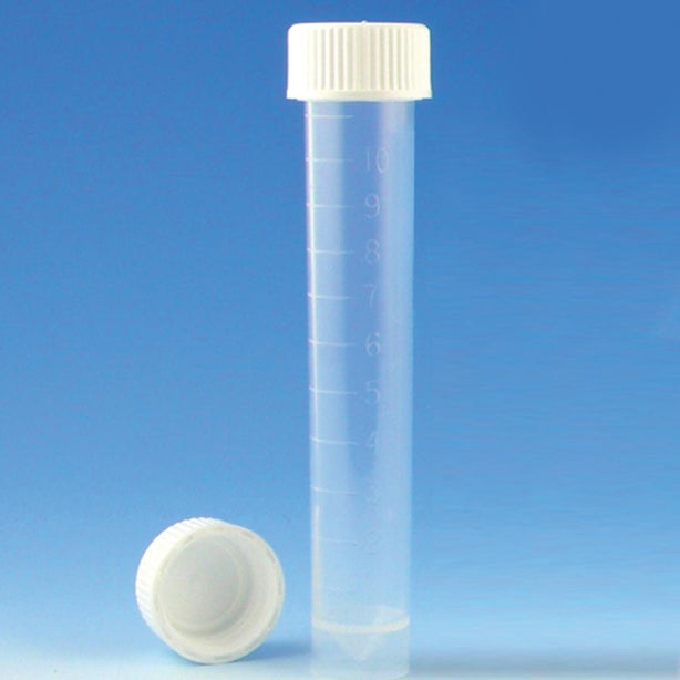 Globe Scientific 10 mL Transport Tube, 10mL, with Separate Blue Screw Cap, Polypropylene, Conical Bottom, Self-Standing, Molded Graduations - 6102B - 1000 Each