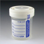 Globe Scientific Tite-Rite Sterile Polypropylene Urine Collection Container with Patient ID Label with Tab, Graduated, Attached White Screw Cap, 60 mL (2 oz.) - 6523 - 500 Each