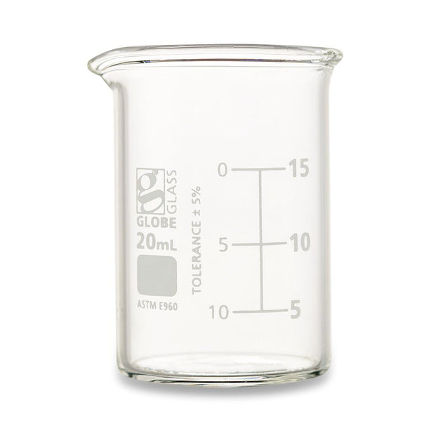 GLOBE SCIENTIFIC Griffin-Style Glass Beaker, Low-Form, 20 mL - 8010020 - 48 Each