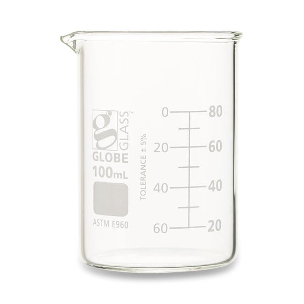 GLOBE SCIENTIFIC Griffin-Style Glass Beaker, Low-Form, 100 mL - 8010100 - 48 Each