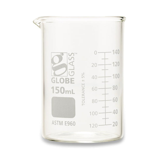 GLOBE SCIENTIFIC Griffin-Style Glass Beaker, Low-Form, 150 mL - 8010150 - 48 Each