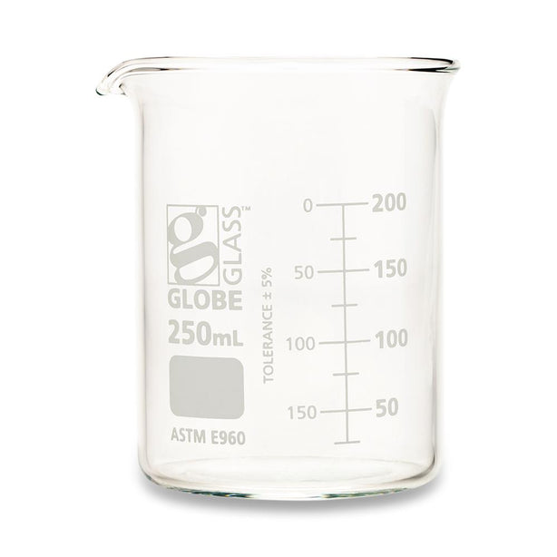 GLOBE SCIENTIFIC Griffin-Style Glass Beaker, Low-Form, 250 mL - 8010250 - 48 Each