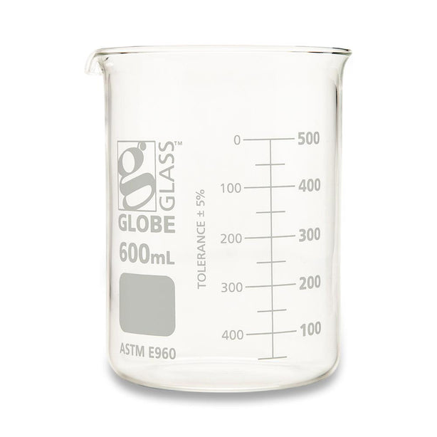 GLOBE SCIENTIFIC Griffin-Style Glass Beaker, Low-Form, 600 mL - 8010600 - 36 Each
