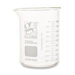 GLOBE SCIENTIFIC Griffin-Style Glass Beaker, Low-Form, 2000 mL - 8012000-4 - 4 Each