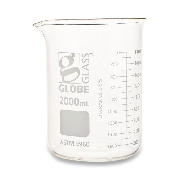 GLOBE SCIENTIFIC Griffin-Style Glass Beaker, Low-Form, 2000 mL - 8012000-4 - 4 Each