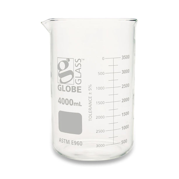 GLOBE SCIENTIFIC Griffin-Style Glass Beaker, Low-Form, 4000 mL - 8014000 - 6 Each