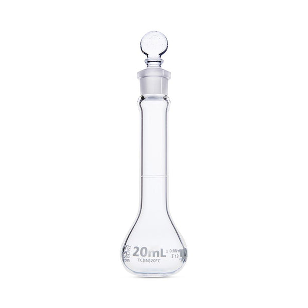 Globe Scientific Cls WM Gls byGlobeSci 20 mL Volumetric Flask, Glass, Class A, Wide Mouth, 6 per Box - 8230020-6 - 6 Each
