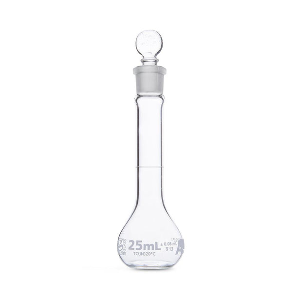 Globe Scientific Cls WM Gls byGlobeSci 25 mL Volumetric Flask, Glass, Class A, Wide Mouth, 6 per Box - 8230025 - 12 Each