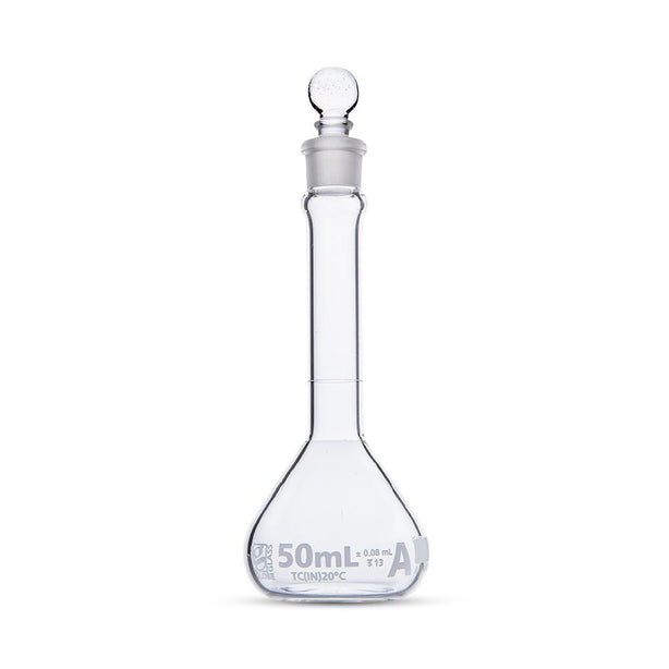 Globe Scientific Cls WM Gls byGlobeSci 50 mL Volumetric Flask, Glass, Class A, Wide Mouth, 6 per Box - 8230050-6 - 6 Each