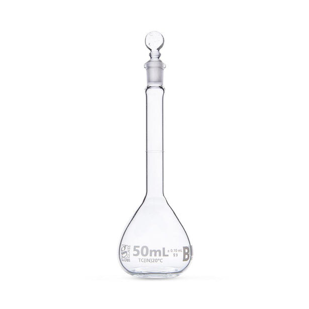 GLOBE SCIENTIFIC GLS by GlobeSci 50 mL Volumetric Flask, Glass, Class B, 6 per Box - 8250050-6 - 6 Each