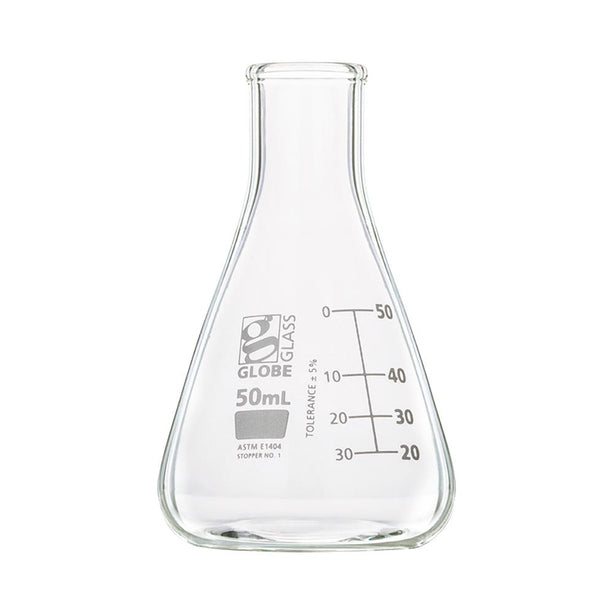 Globe Scientific Narrow-Mouth 50 mL Erlenmeyer Flask, Glass, Narrow Mouth, 12 per Box - 8400050 - 48 Each