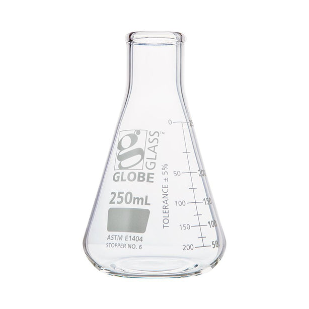 Globe Scientific Narrow-Mouth 250 mL Erlenmeyer Flask, Glass, Narrow Mouth, 12 per Box - 8400250 - 48 Each