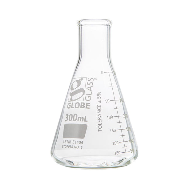 Globe Scientific Narrow-Mouth 300 mL Erlenmeyer Flask, Glass, Narrow Mouth, 12 per Box - 8400300 - 48 Each