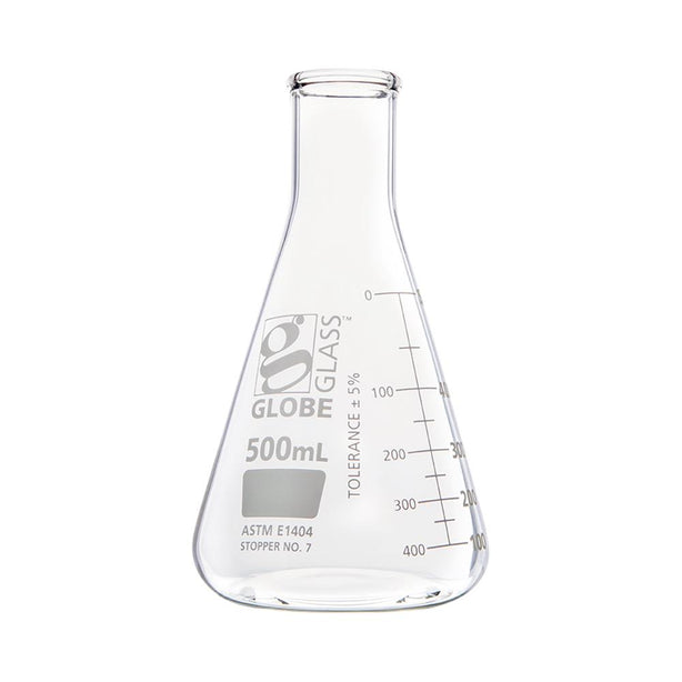 Globe Scientific Narrow-Mouth 500 mL Erlenmeyer Flask, Glass, Narrow Mouth, 6 per Box - 8400500-6 - 6 Each