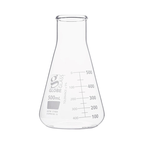 GLOBE SCIENTIFIC Wide-Mouth 500 mL Erlenmeyer Flask, Glass, Wide Mouth, 6 per Box - 8410500-6 - 6 Each