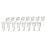 Globe Scientific Strips DiamondLink 8-Strip PCR Tubes with Individually Attached Flat Caps, Low-Profile, 0.2mL, Clear - PCR-DL-02F - 120 Each