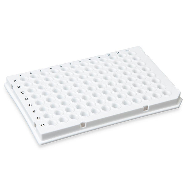 Globe Scientific Low-Profile 96-Well PCR Plate, Low Profile, Half Skirt, White, 0.2mL Wells - PCR-HS-01W - 10 Each