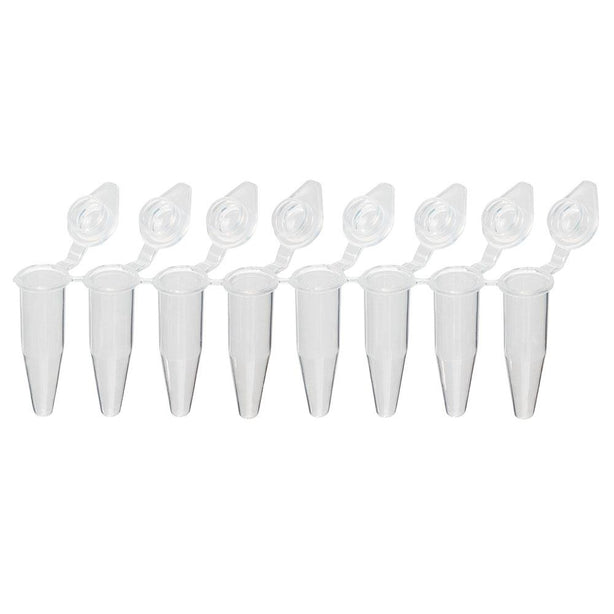 Globe Scientific Strip QuickSnap 0.2 mL 8-Strip PCR Tubes with Attached Dome Caps, Clear - PCR-QS-02D - 120 Each