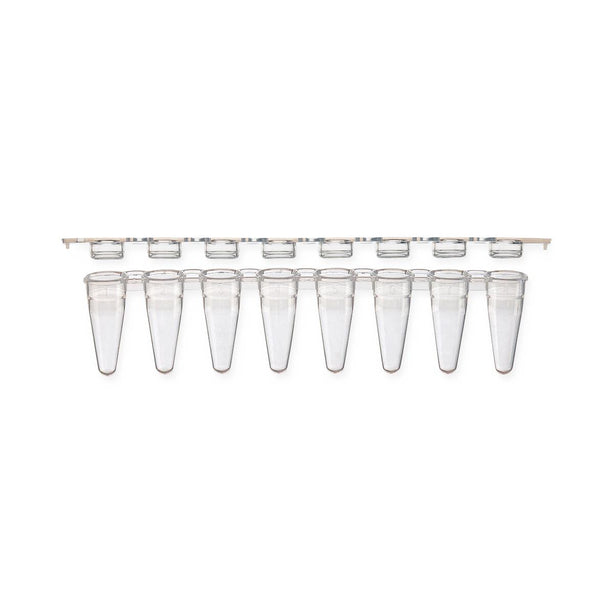 Globe Scientific Strips 8-Strip PCR Tubes with Separate Flat Caps, Low-Profile, 0.1mL, Natural - PCR-STR-01FW - 125 Each