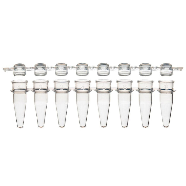 Globe Scientific Strips 8-Strip PCR Tubes with Separate Dome Caps, 0.2mL, Natural - PCR-STR-02D - 125 Each