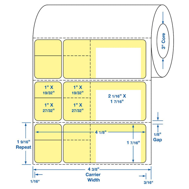 Centurion Labels: Direct Thermal Printer Label, 4-1/8" x 1-7/16", 3800/Roll, Yellow DTL117E - 4.0 Roll - MDL-DTL117E