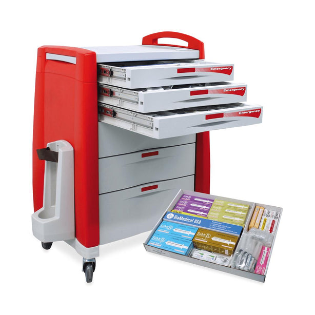 Diamedical Usa Equipment Emergency Crash Cart Kit for Educational Use Only, 6 Loaded Drawers and Cart, 31"W x 24"D x 43.5"H - LC037930 - 1 Each