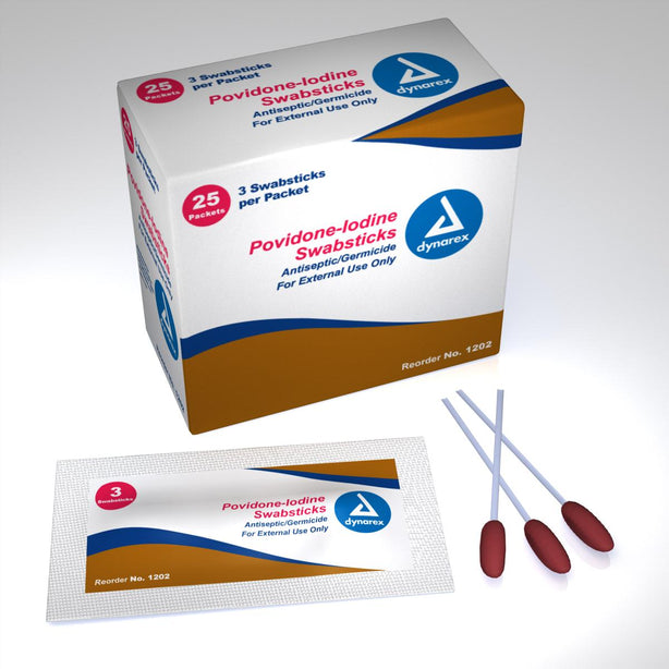 Dynarex Povidone Iodine Swabstick, 3 per Pack - 1202 - 250 Pack