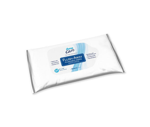 Dynarex Flush Away Flushable Adult Wipes, 9" x 13", Flow Pack - 1322 - 24 Box