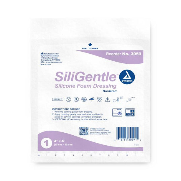 Dynarex Corporation SiliGentle Silicone Bordered Foam Adhesive Wound Dressing 3059 - 120.0 Each