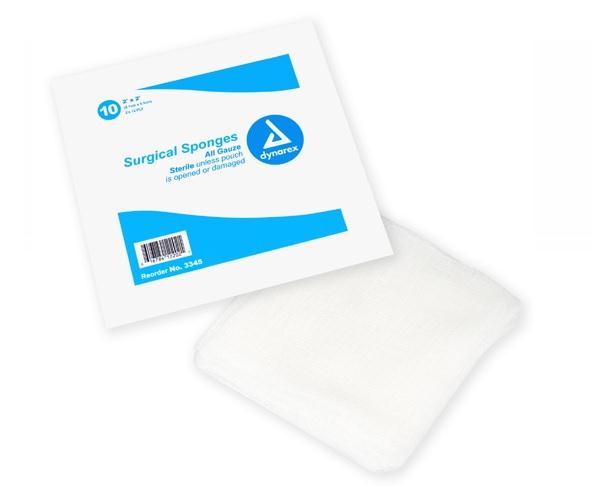 Dynarex and Pads Surgical Sponge Gauze, Sterile, 2s, 12-Ply, 4" x 4" - 3345 - 1280 Each